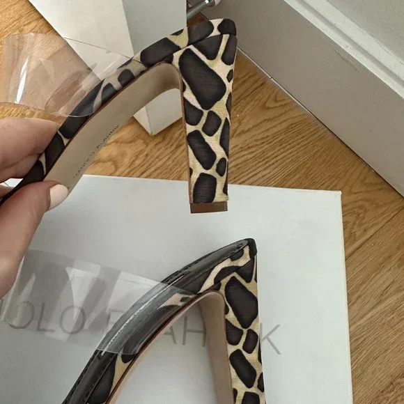 ❌SOLD❌NWT Manolo Blahnik Scolto Slip-on Mules Sz 40 Clear ECO PVC Leopard Print - Picture 10 of 12